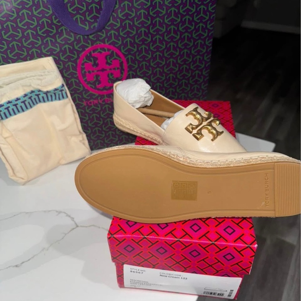Tory Burch Cream Espadrille Flats with Gold Logo